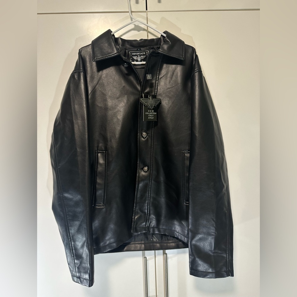 Reportage RGA Black Leather Button Jacket Blazer Italy Style Men's XL NWT